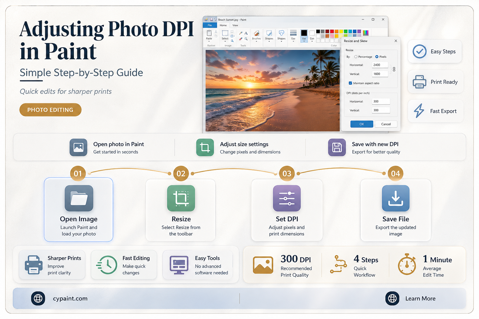 can you change the dpi of a photo in paint