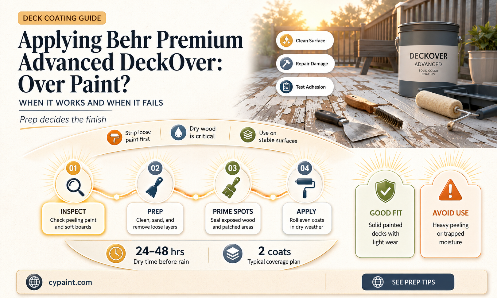 can you apply behr premium advanced deckover over paint