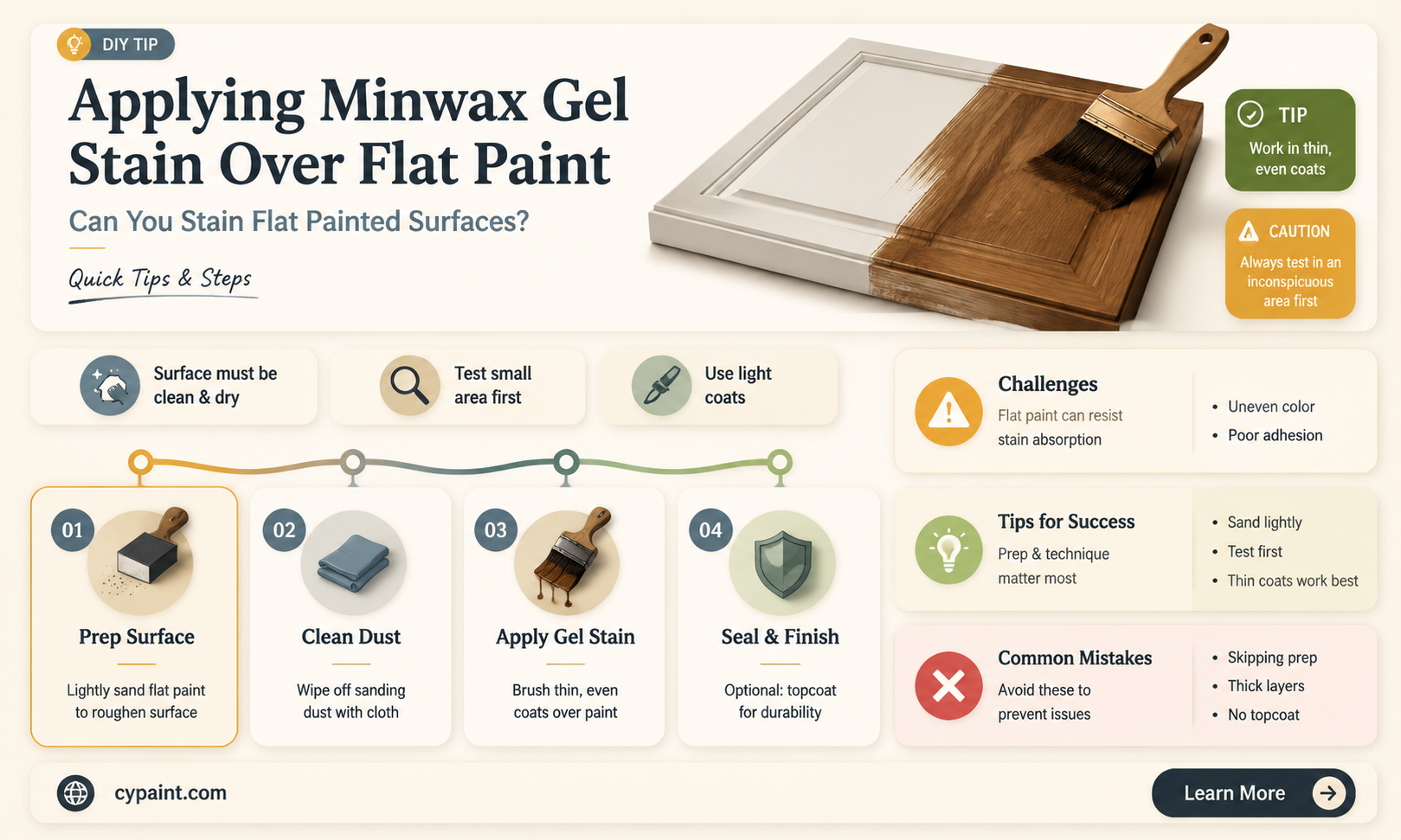 can minwax gel stain be applied over flat paint