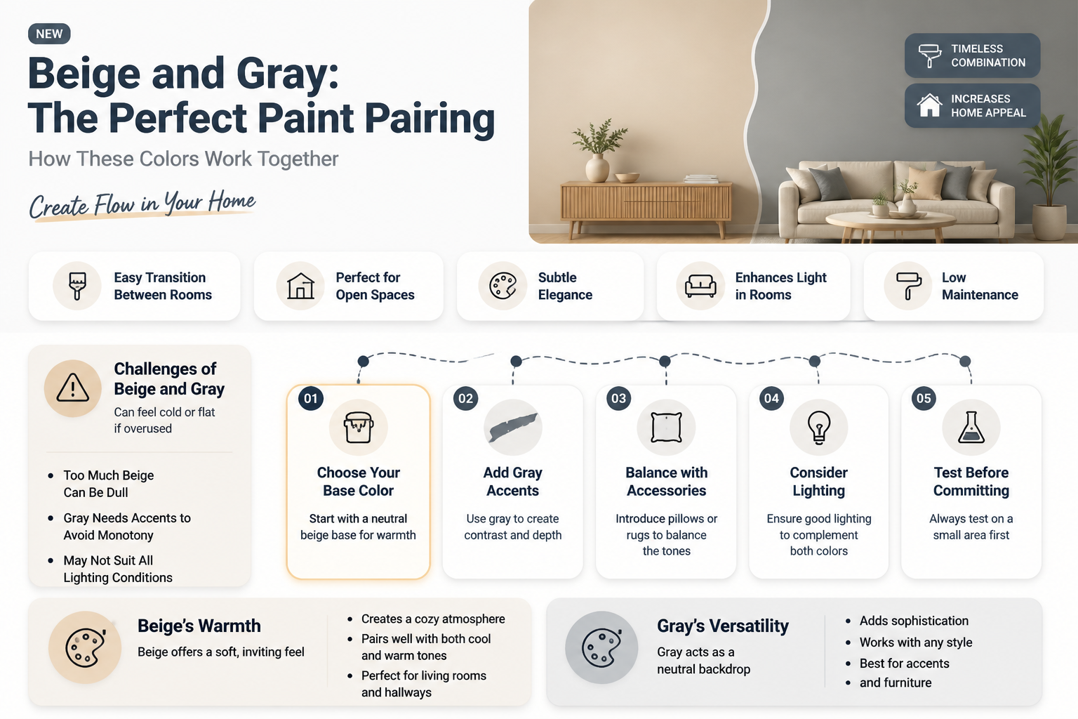 can i paint a joining rooms beige and gray