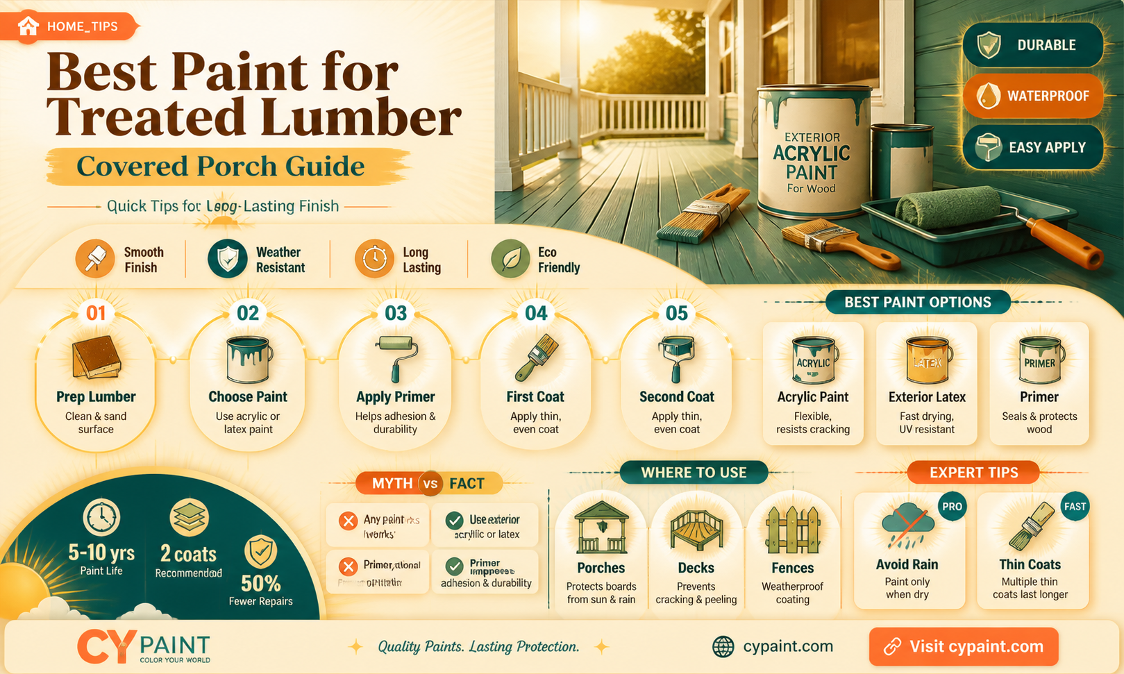 can i painted treated lumber for a covered porch