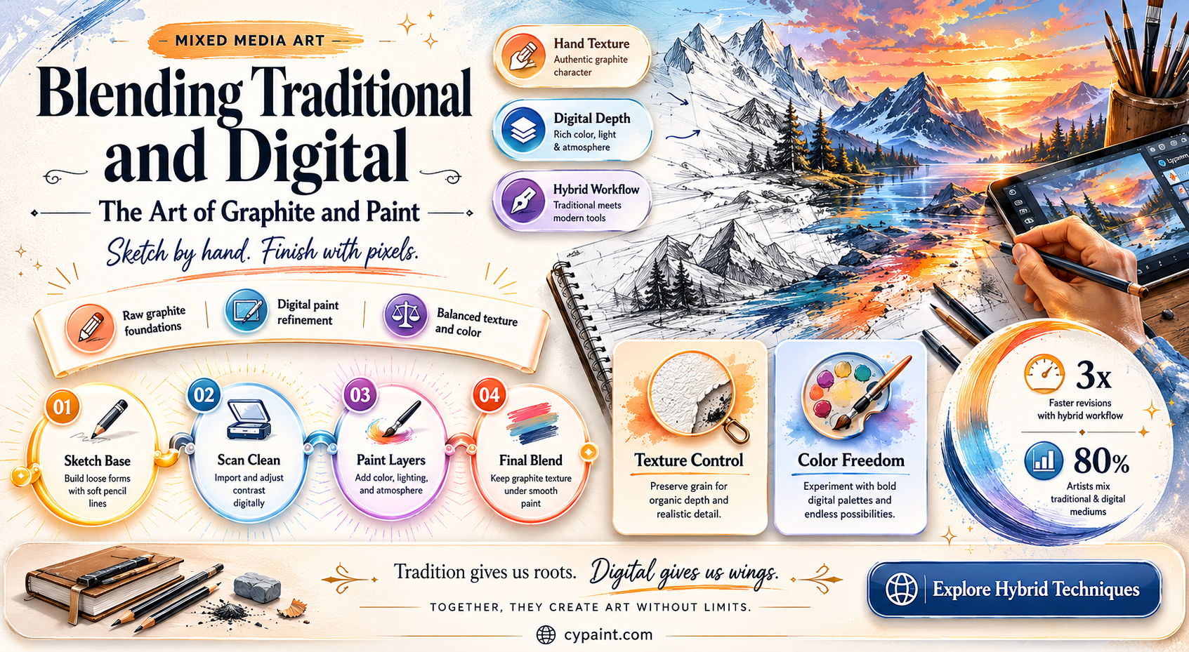 can you combine graphite drawings with digital painting