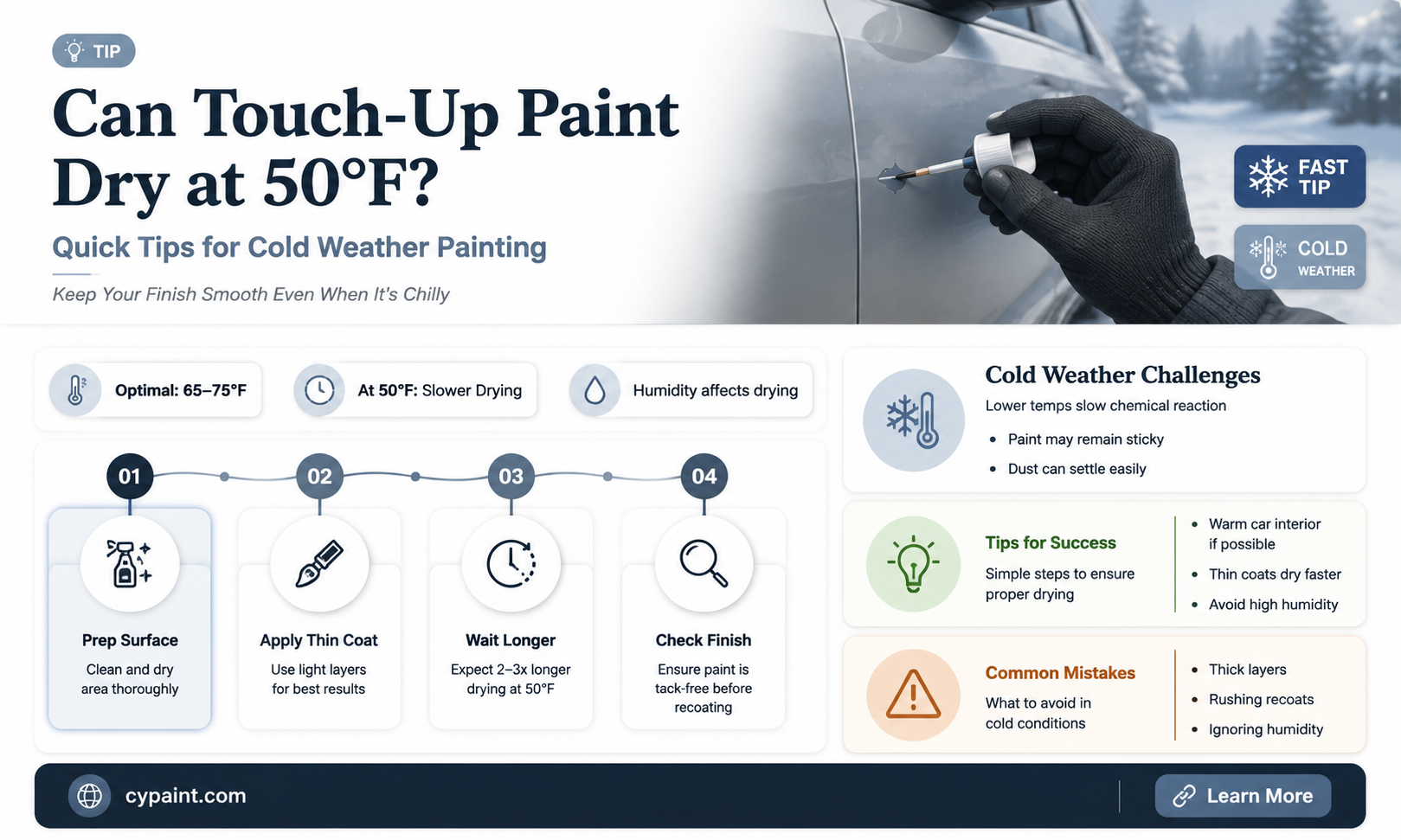 can touch up paint on vehicle dry at 50 degrees