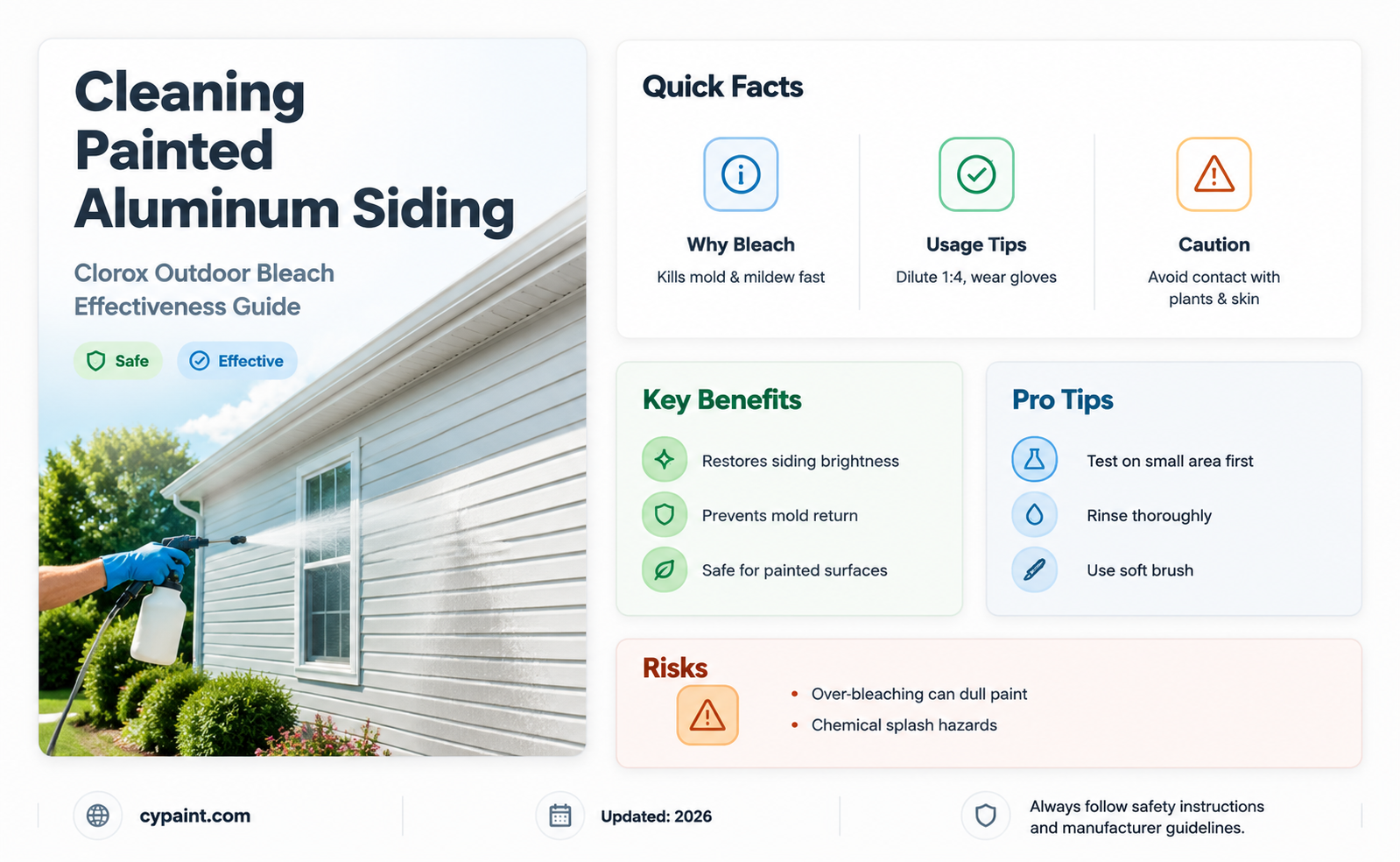 can painted aluminum siding be cleaned by clorox outdoor bleach