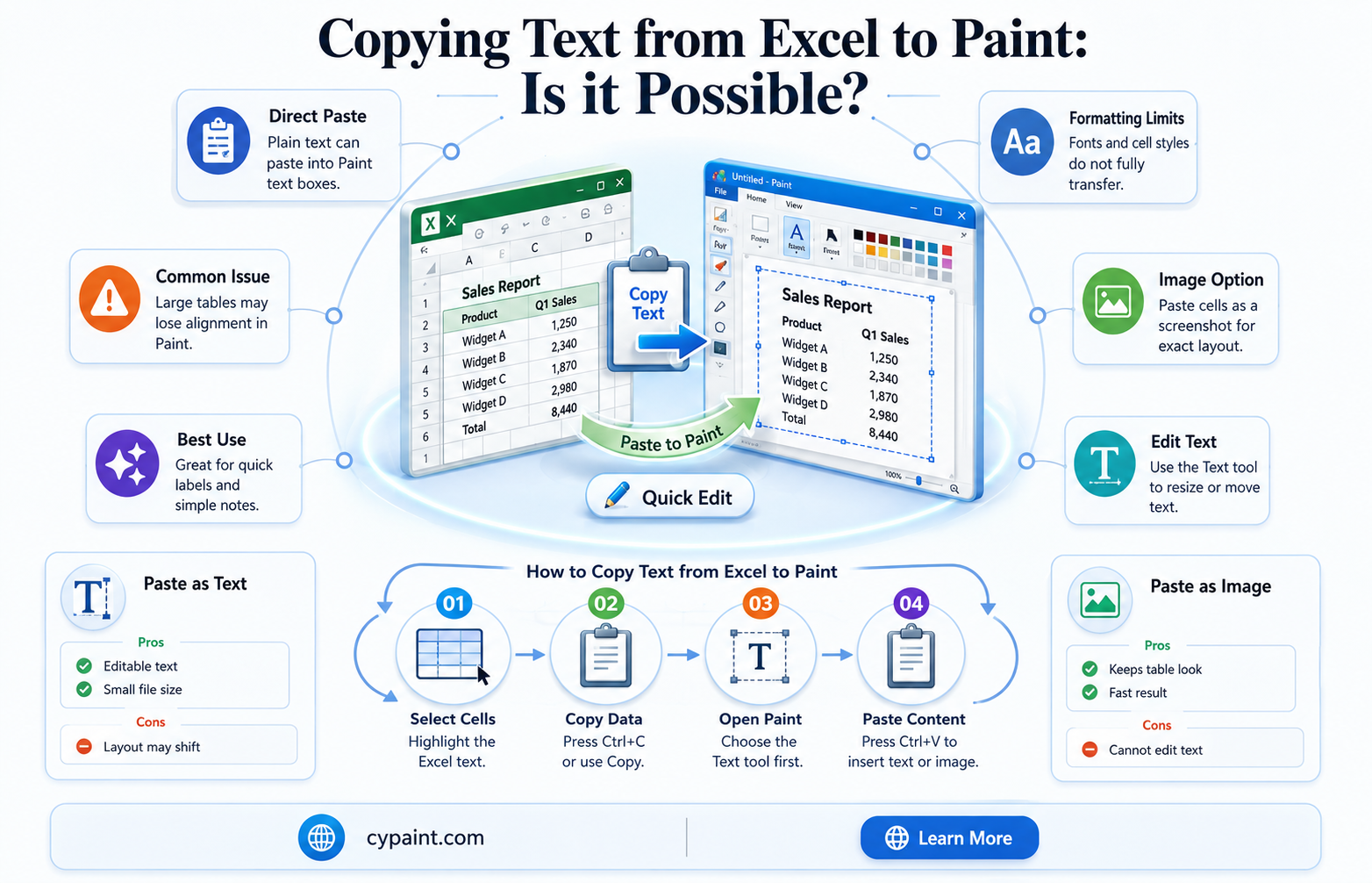 can you copy text from microsoft excel to paint