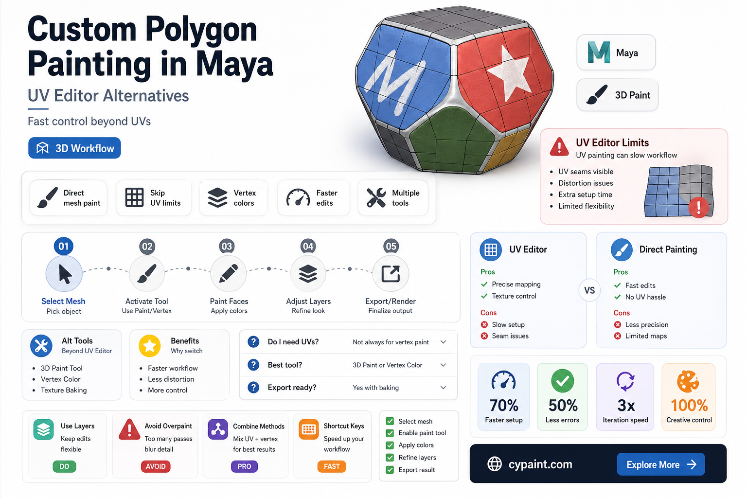 can i custom paint a polygon without uv editor maya