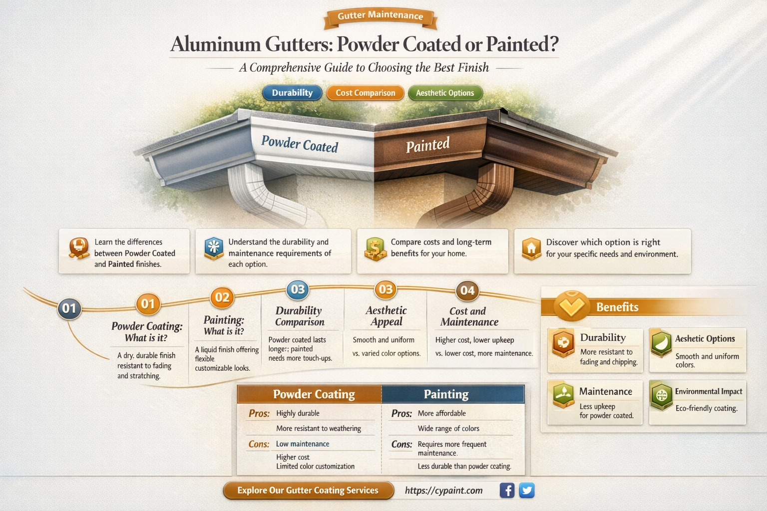 are aluminum gutters powder coated or painted