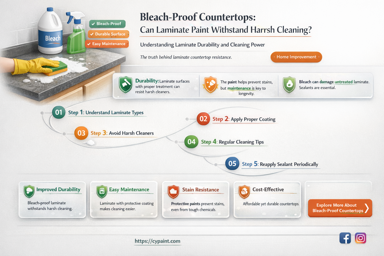 can countertop paint laminate stand up to cleaning with bleach