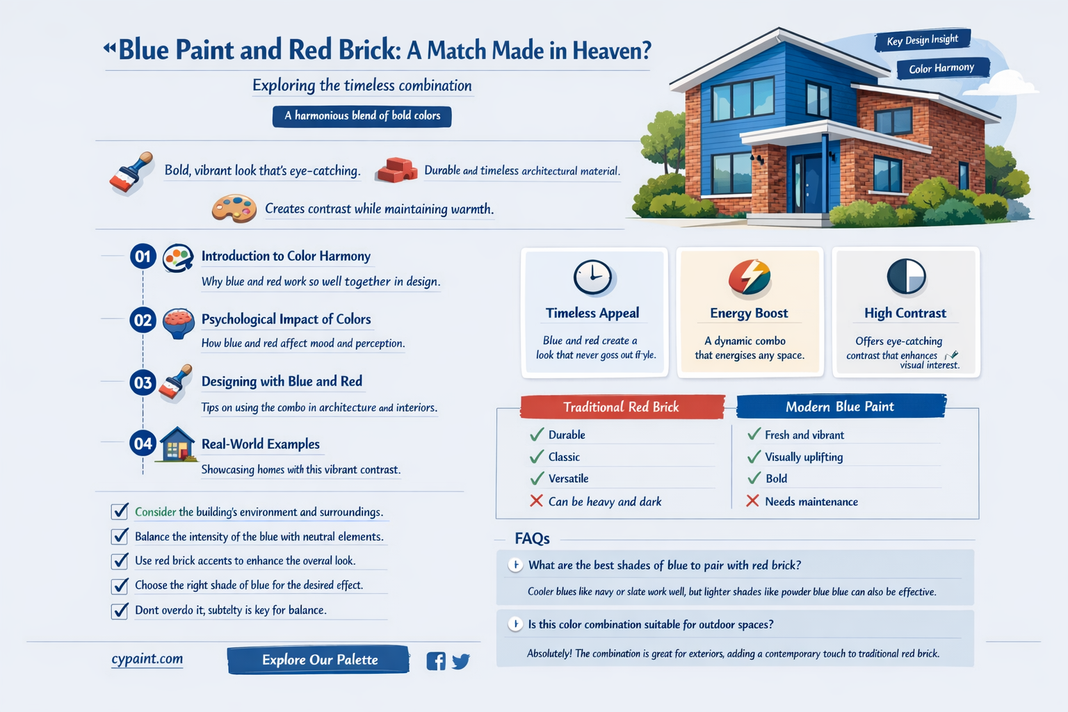 can blue paint go with a red brick fireplace