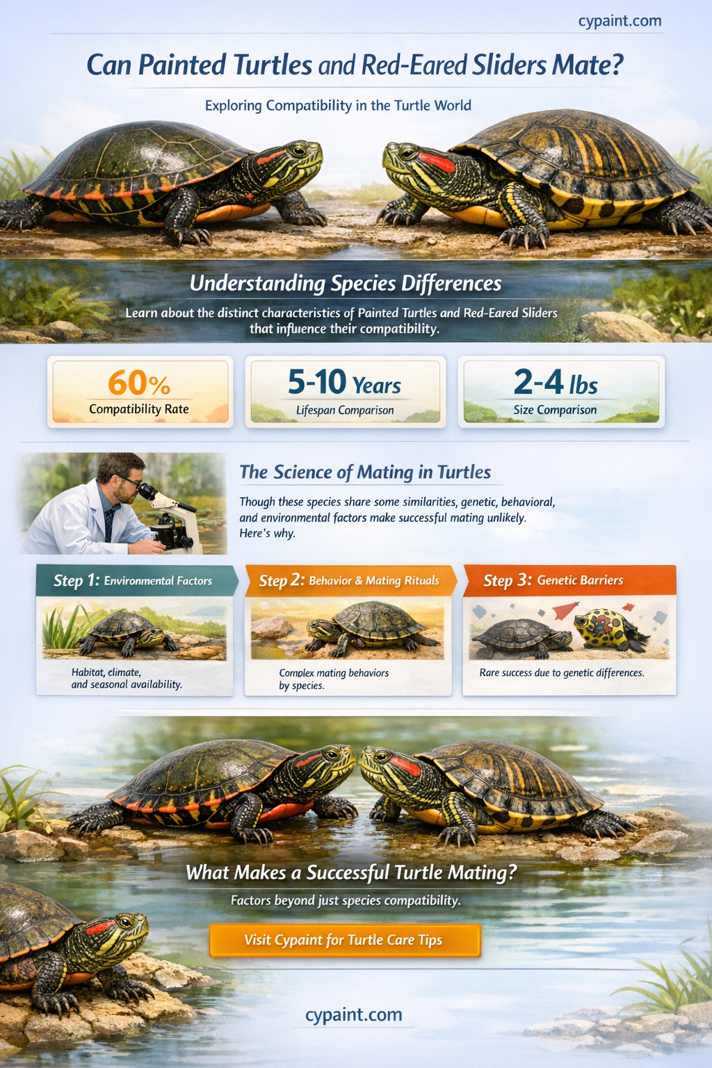 can a painted turtle and a red eared slider mate