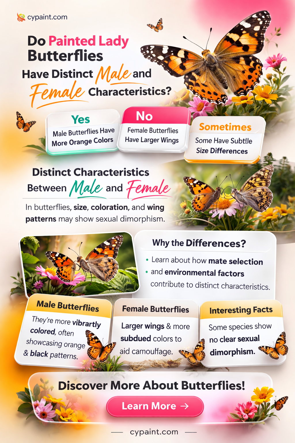 are there male and female painted lady butterflies