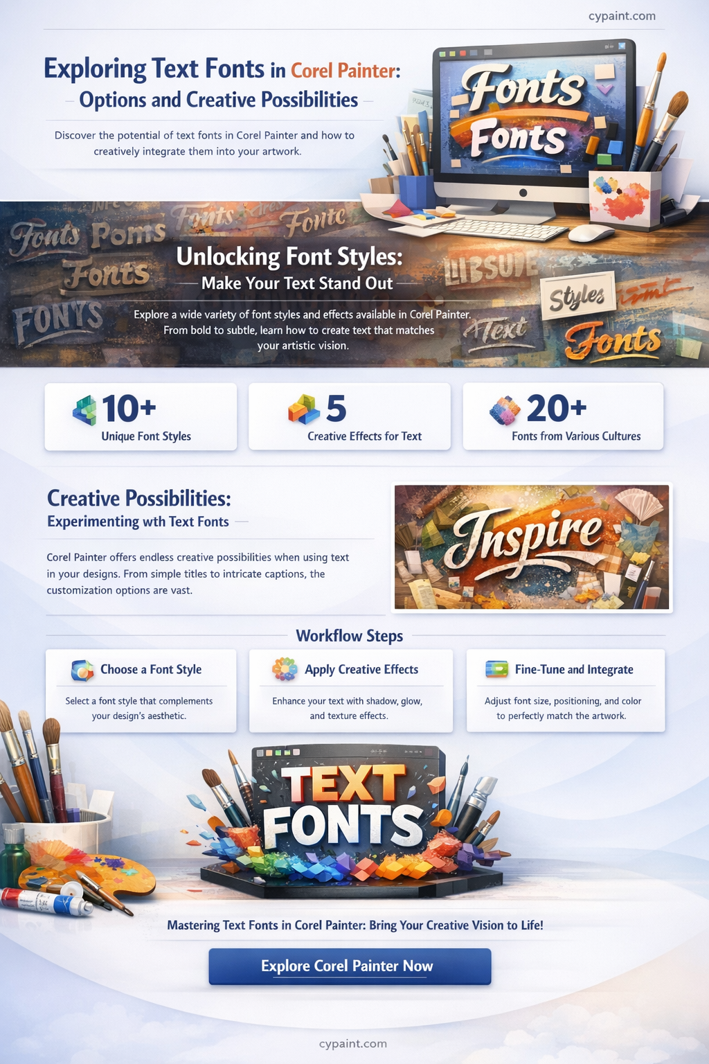 are there text fonts for corel painter