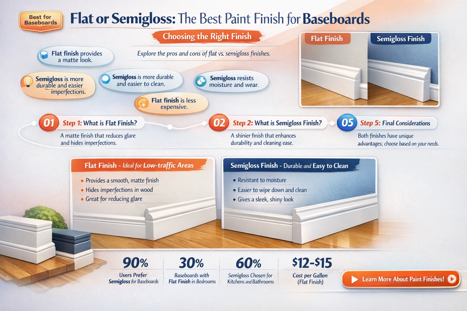 are baseboards usually painted with flat or semigloss
