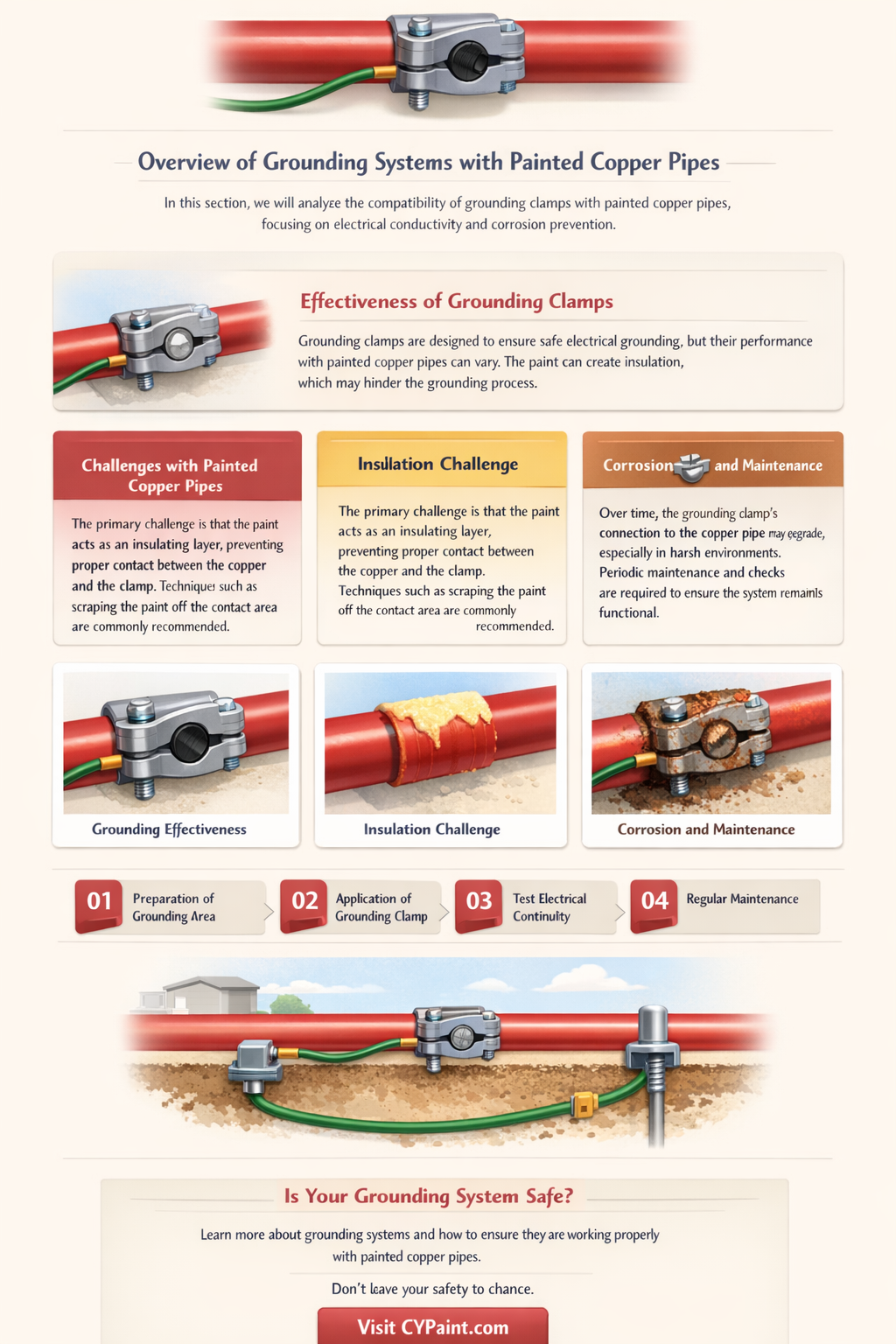 can a grounding clamp work through painted copper pipe