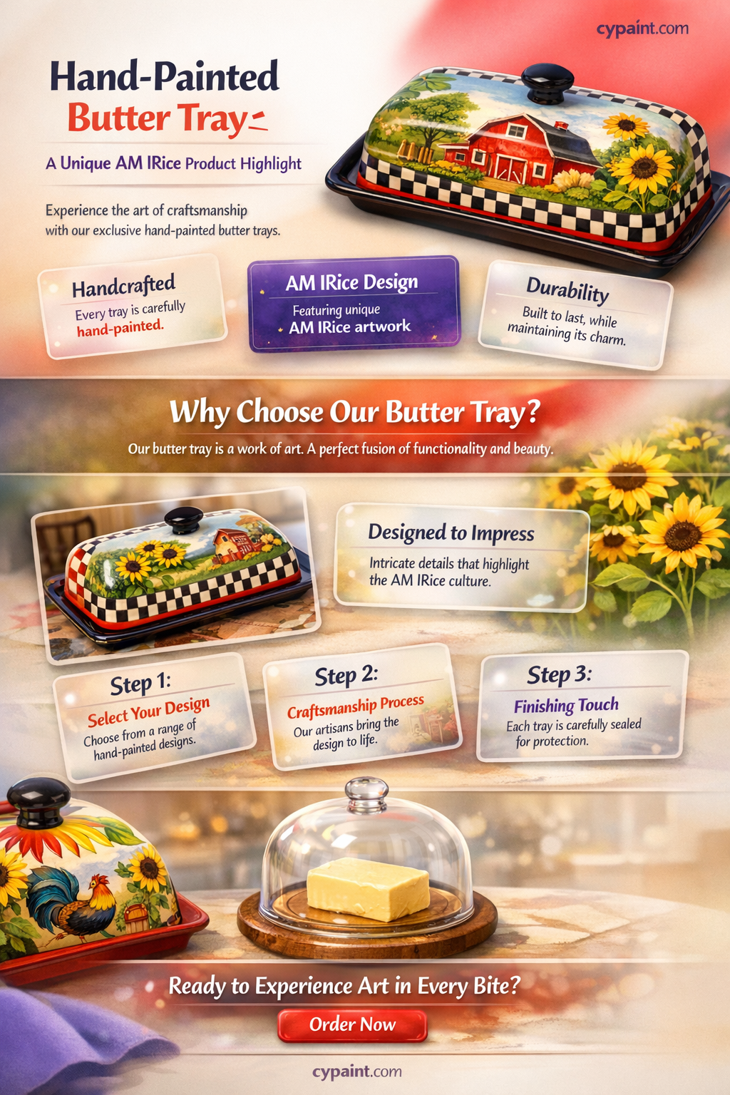 am irice products hand painted butter tray