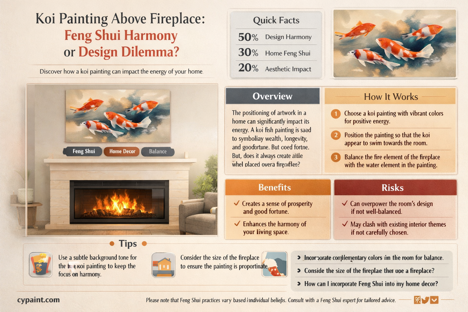 can a painting of koi be placed over a fireplace