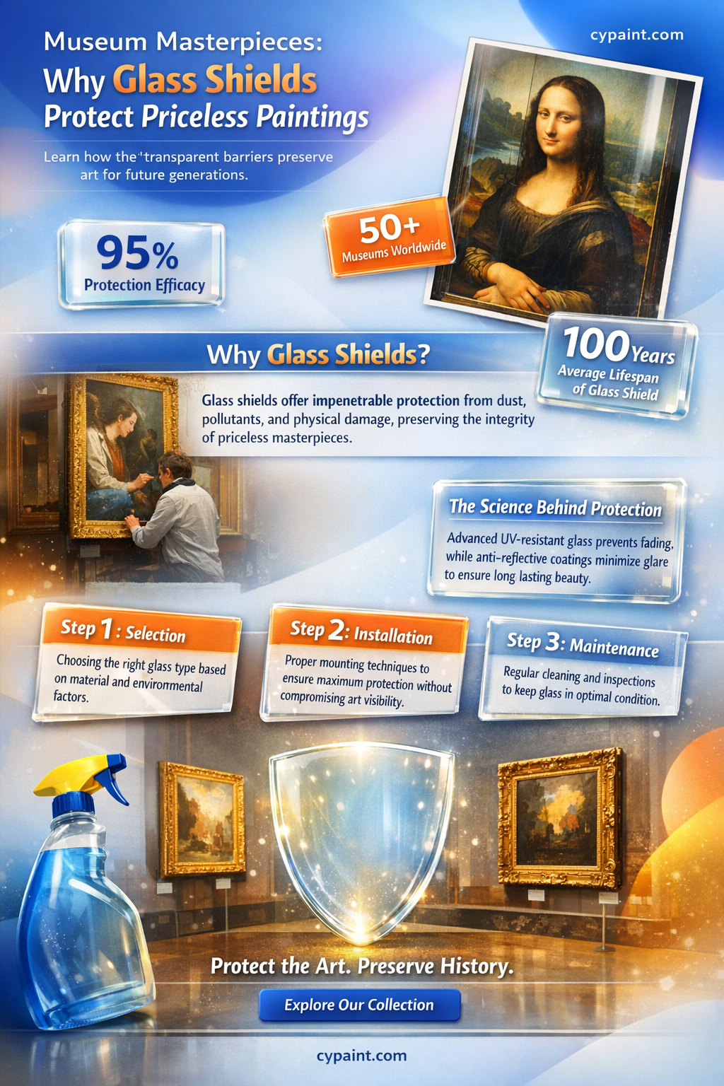 are paintings in museums protected by glass