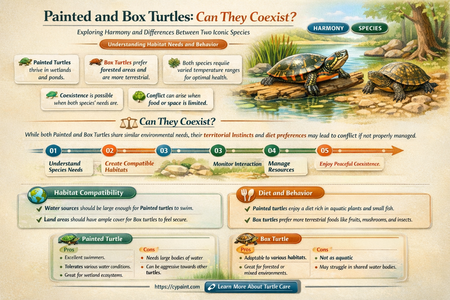 can a painted turtle and box turtle live together