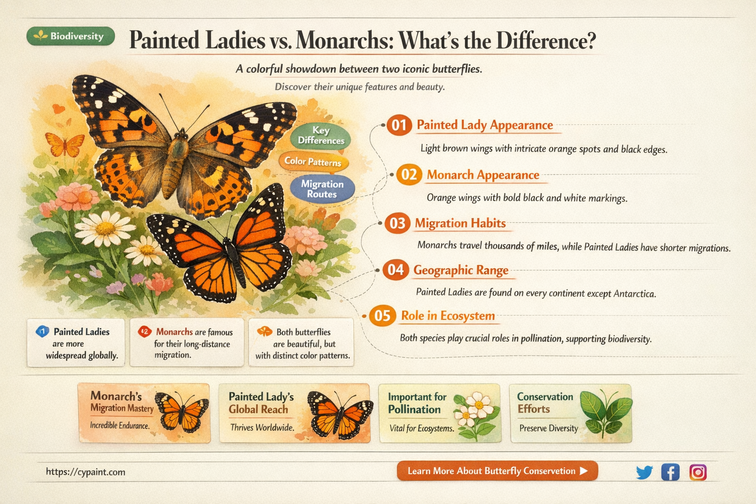 are painted lady butterflies the same as monarch butterflies