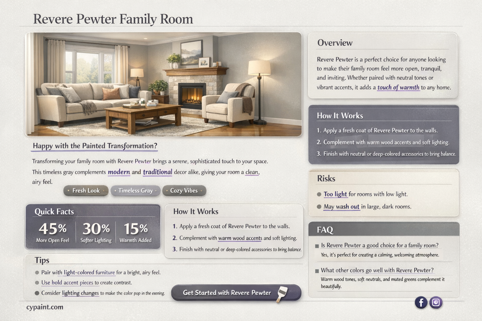 are you happy with your revere pewter painted family room