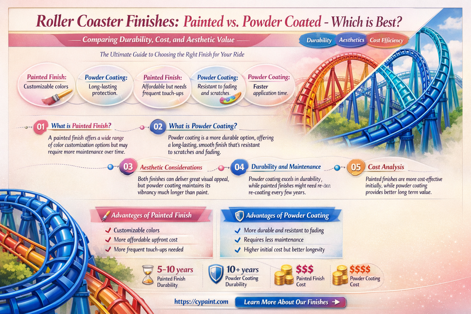 are roller coasters painted or powder coated