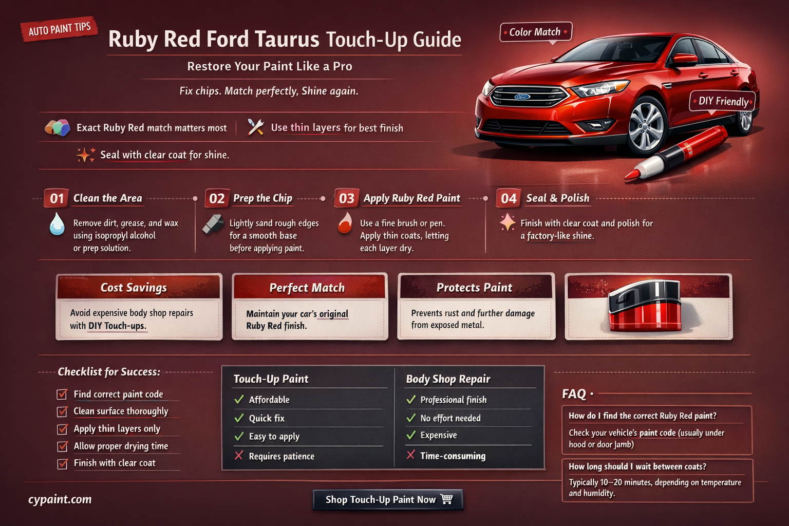 can ford taurus ruby red paint be touched up