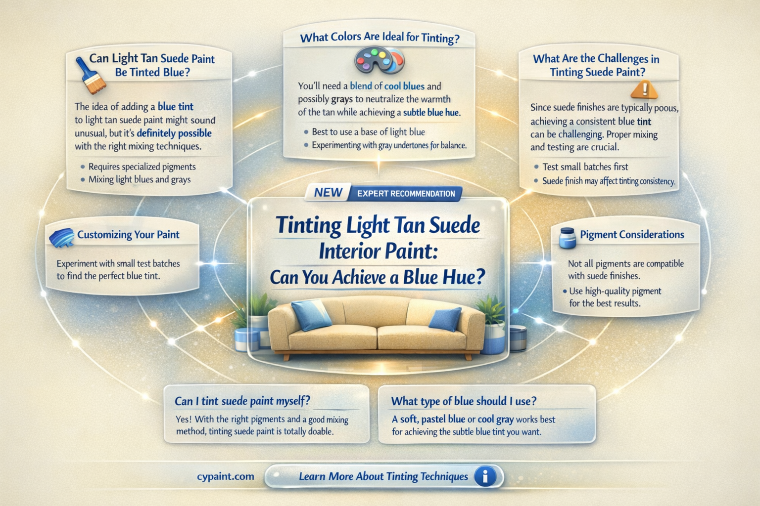 can a light tan suede interior paint be tinted blue