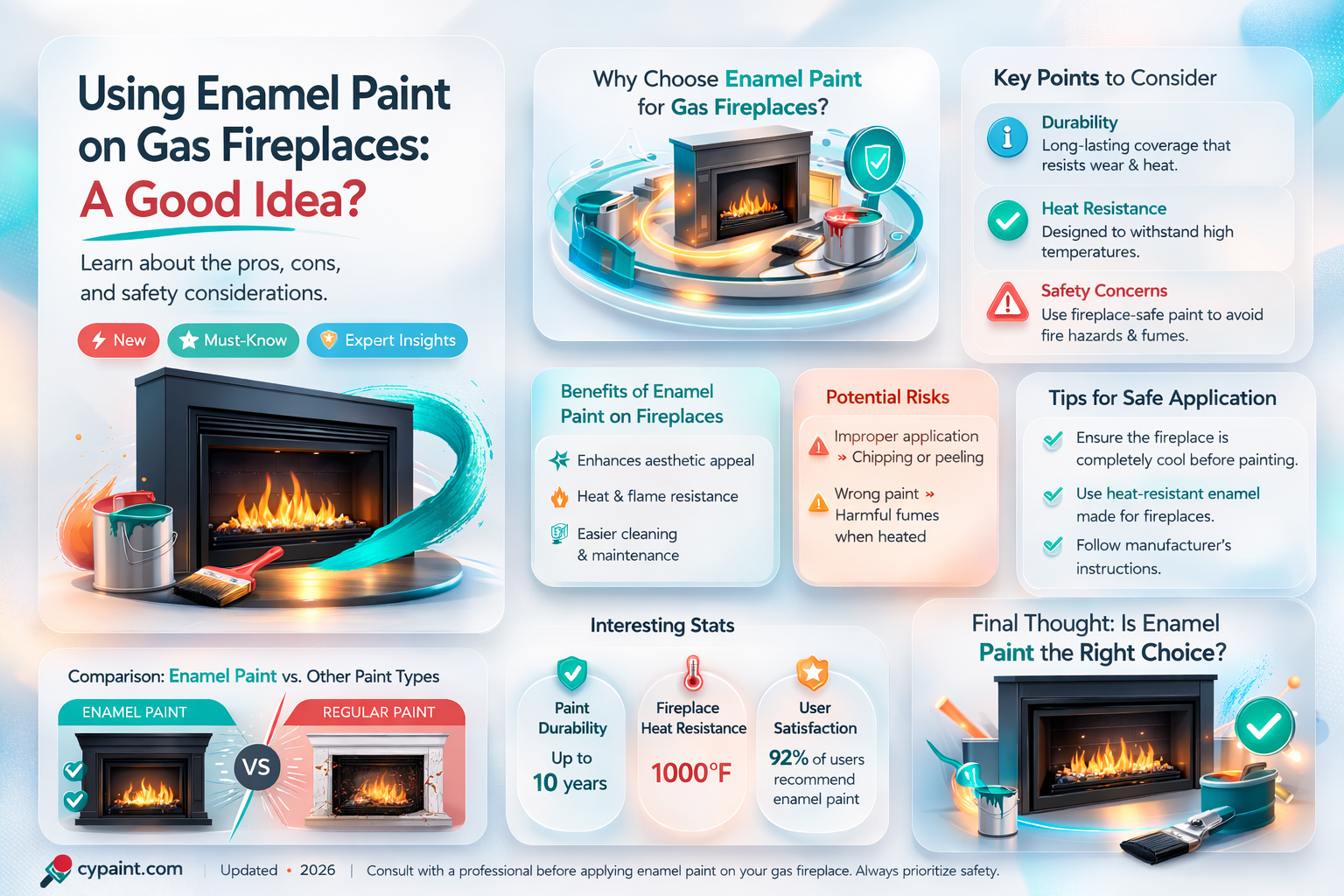 can enamel paint be applied to a gas fireplace