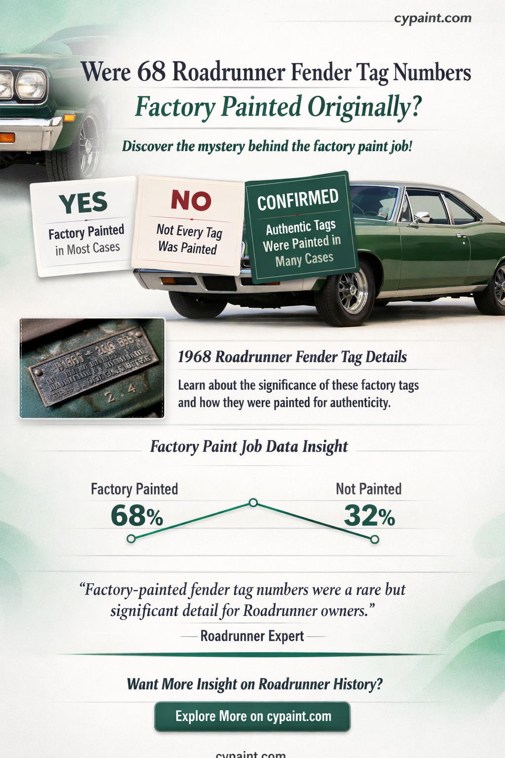 are 68 roadrunner fender tag number painted originally