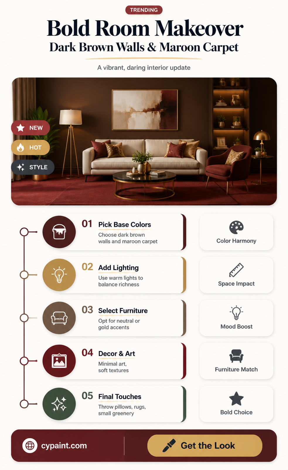 can i paint my room dark brown with maroon carpet