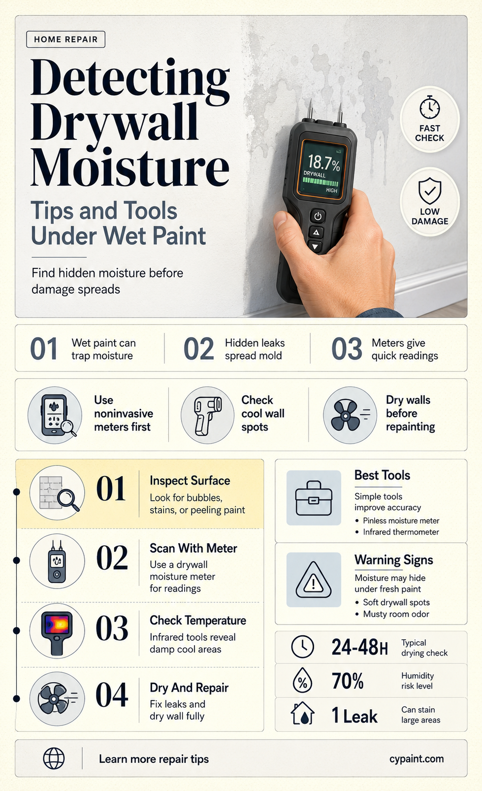 can you check moisture inside drywall if paint is wet