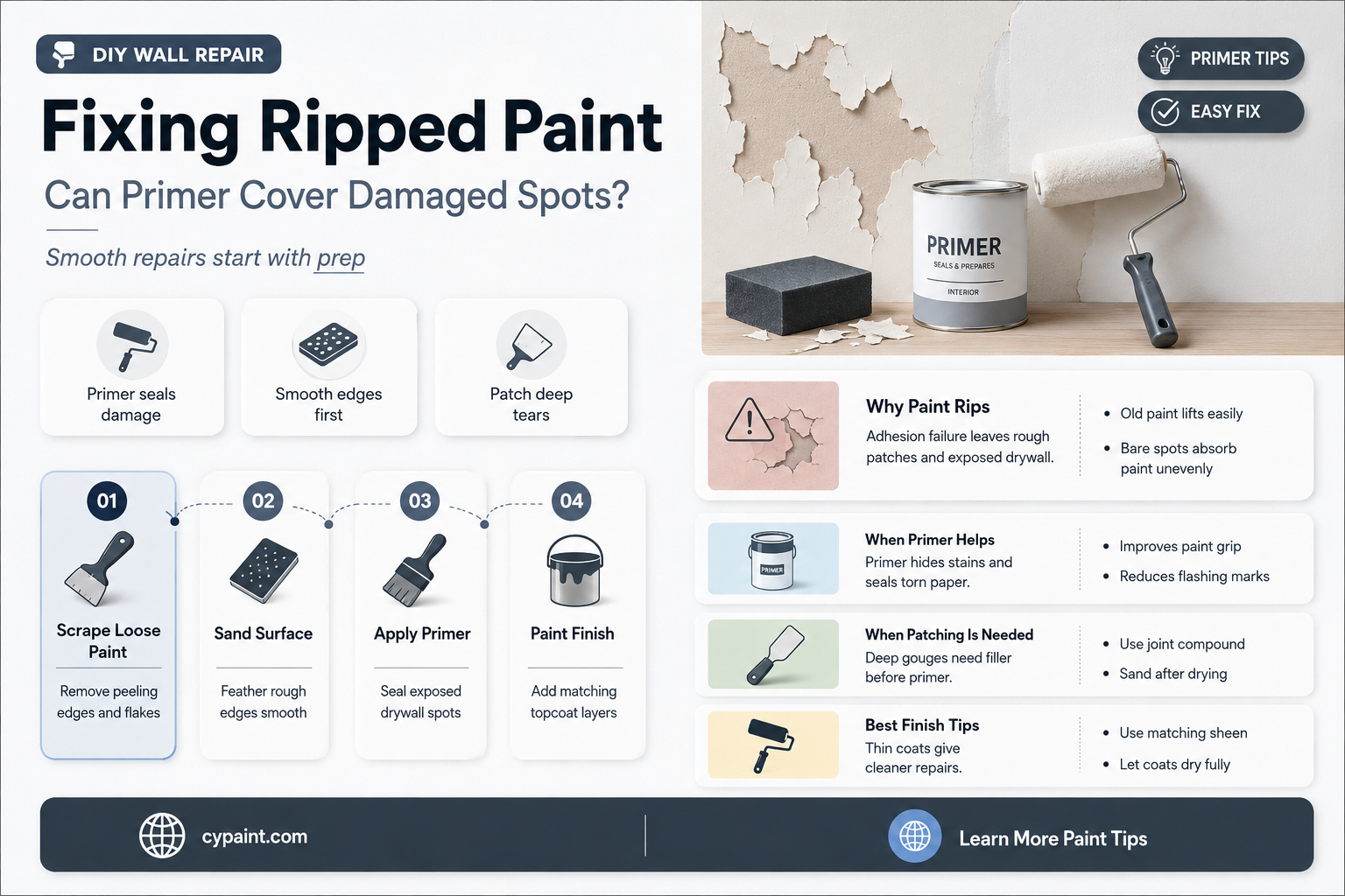 can you cover up ripped up paint spots with primer