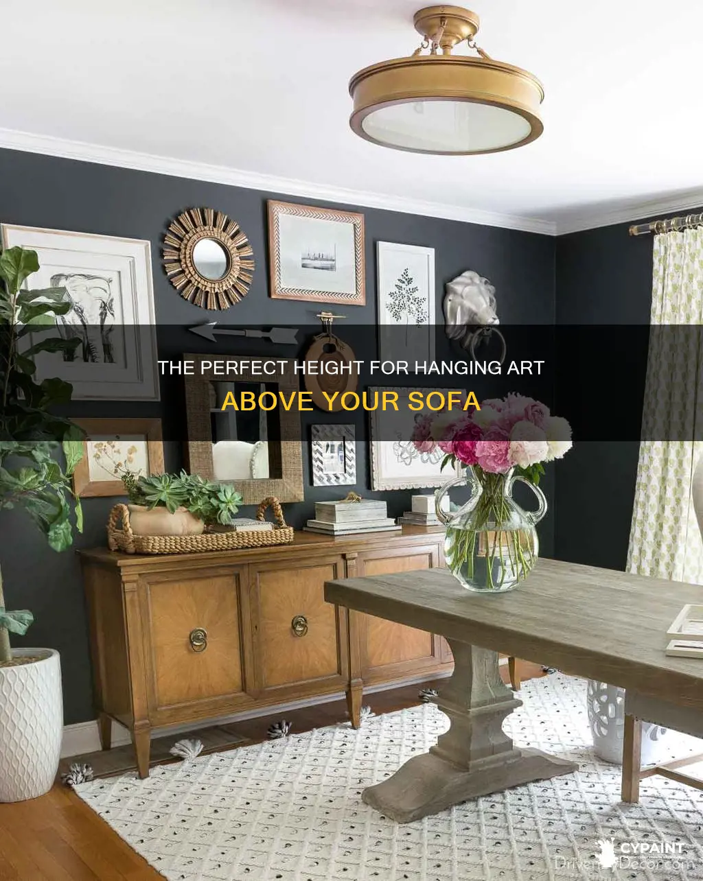 how high above sofa should a painting be hung