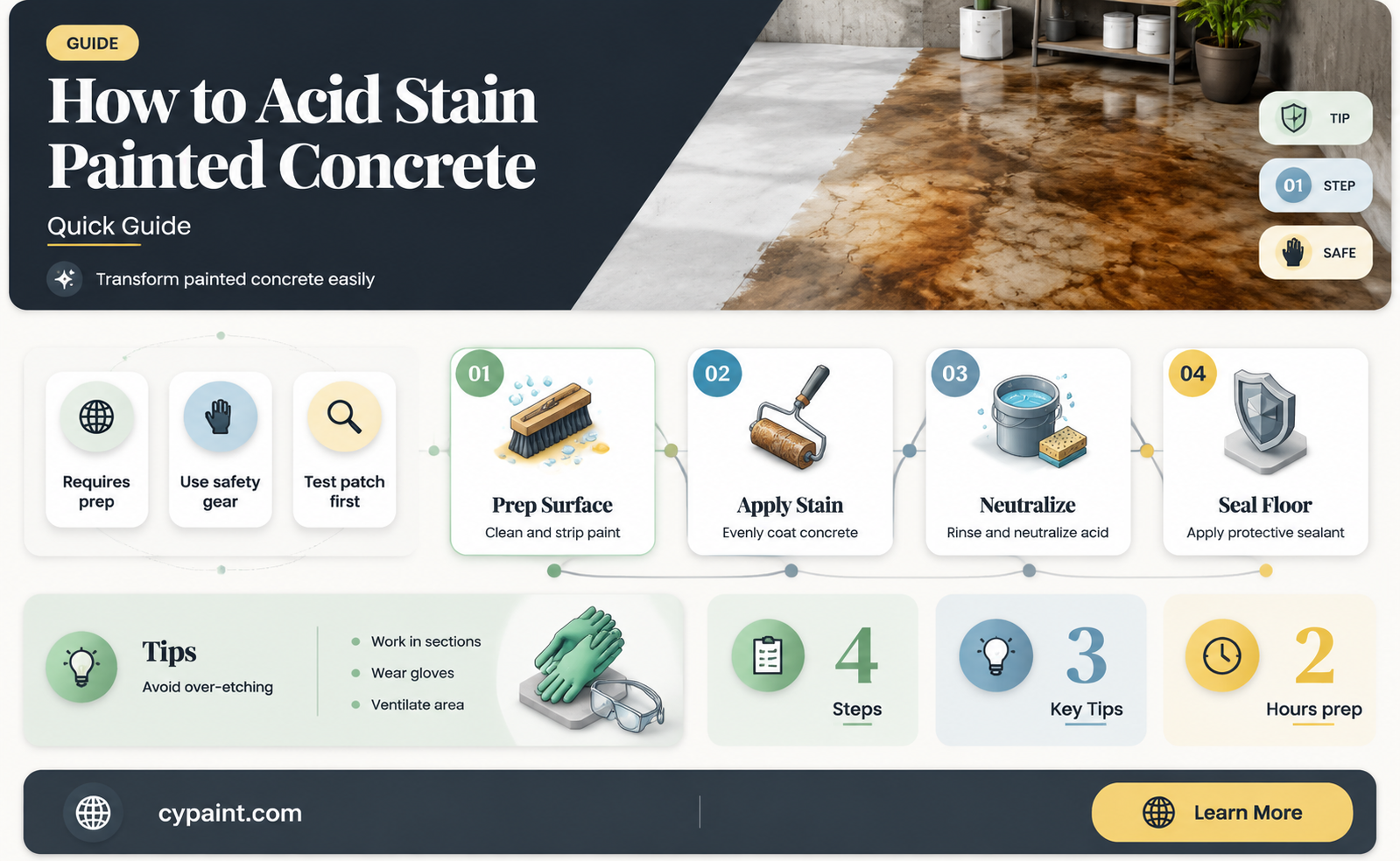 can you acid stain concrete that has been painted
