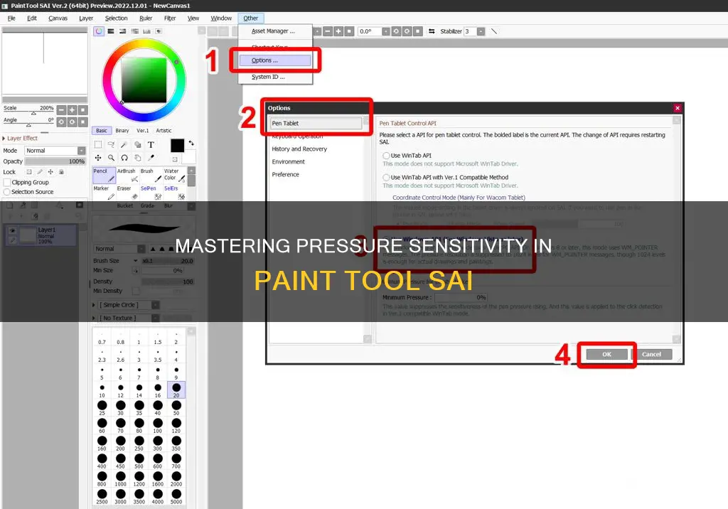 how to add pressure sensitivity in paint tool sai
