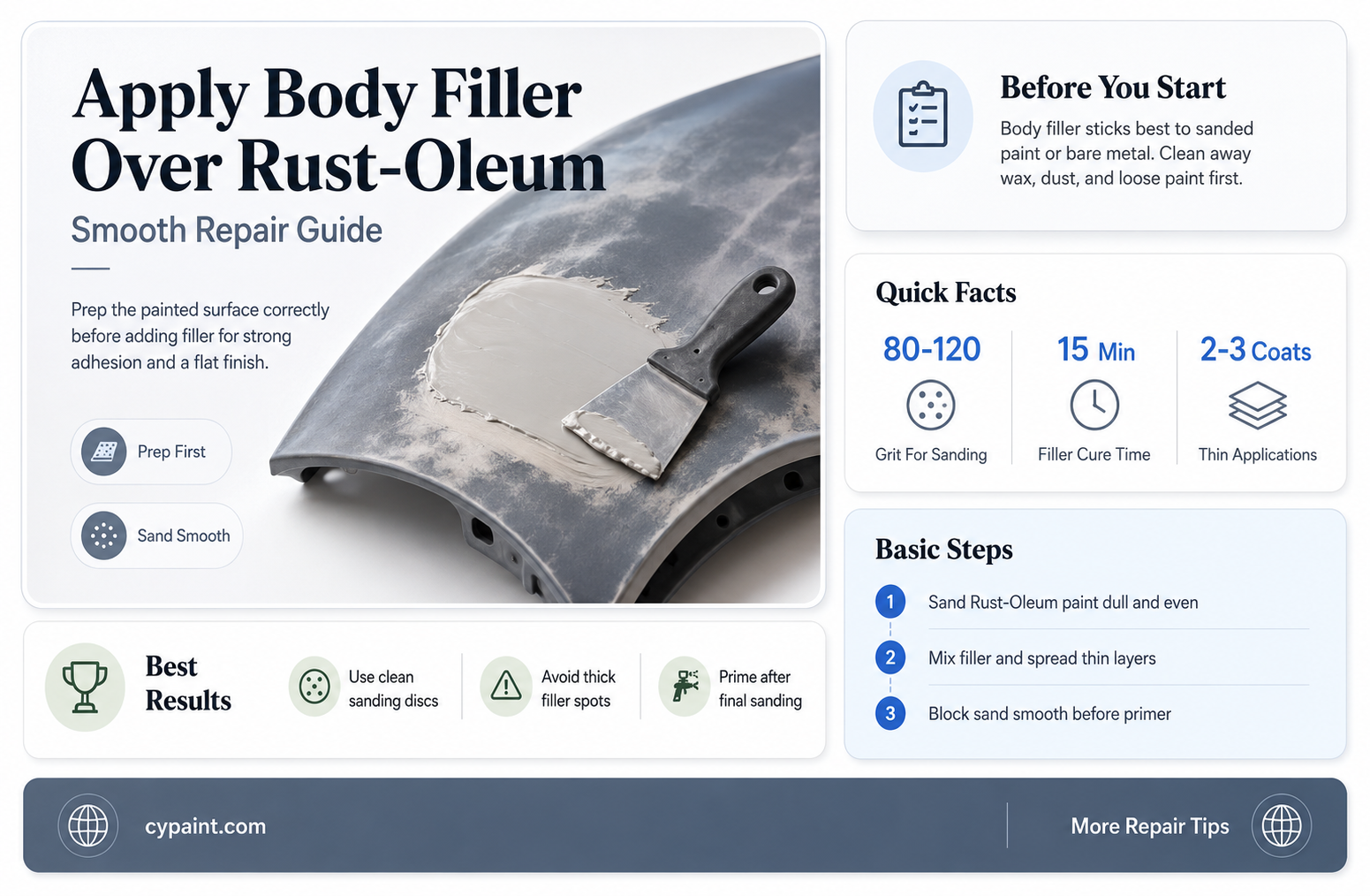 can you apply body filler over rust-oleum paint