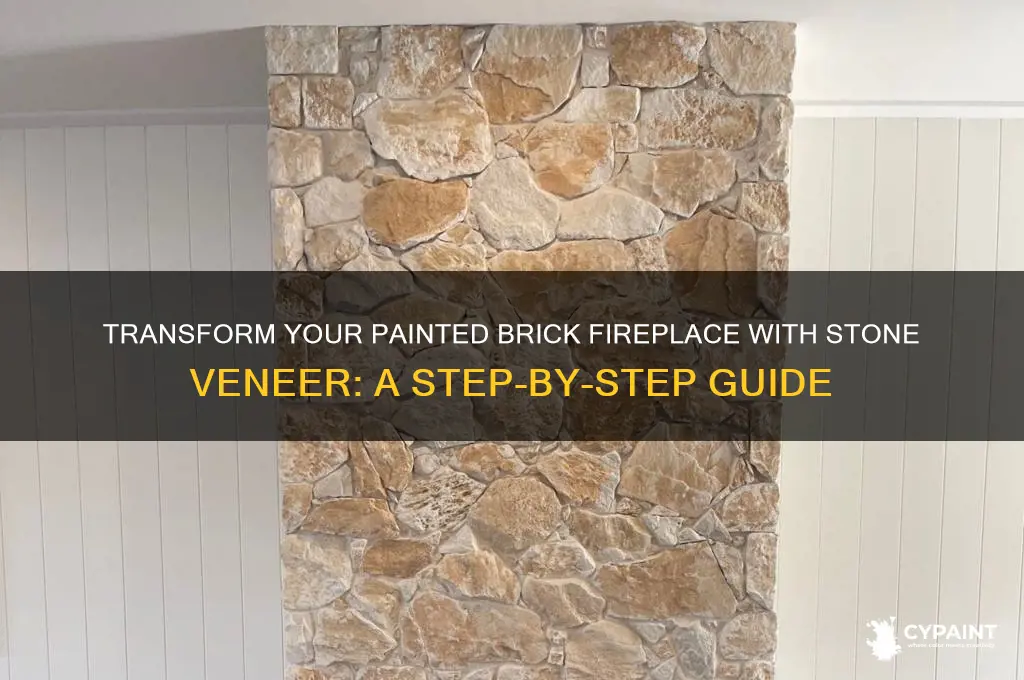 how to apply stone veneer to a painted brick fireplace