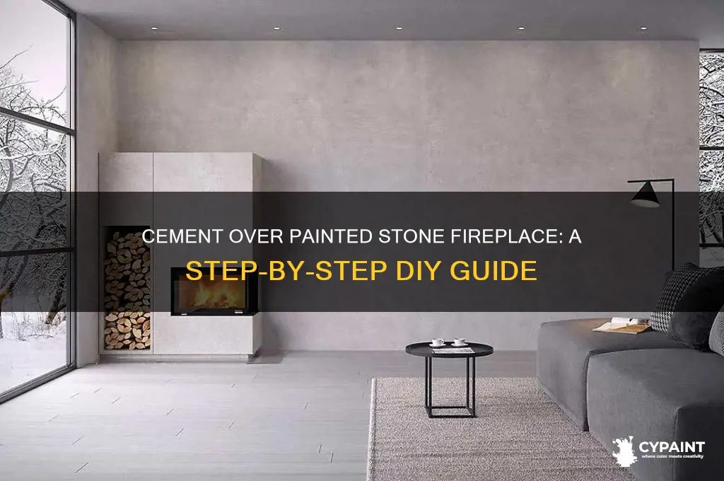 how to cement over painted stone fireplace