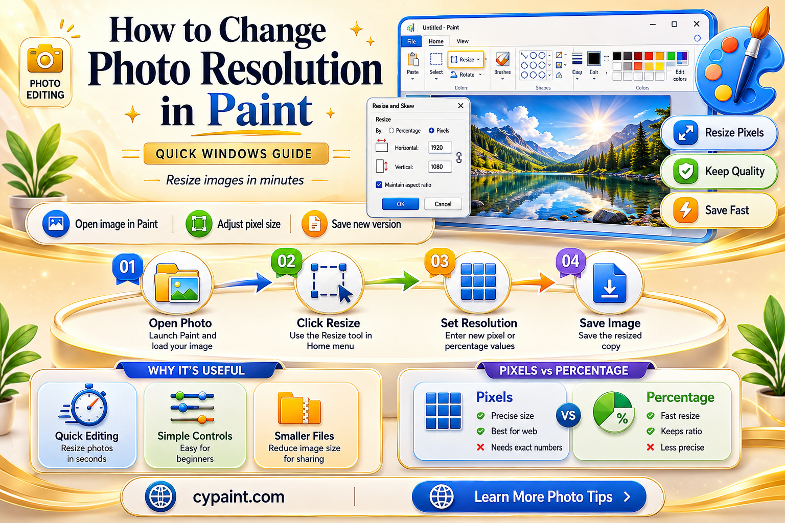 can you change the resolution of a photo in paint