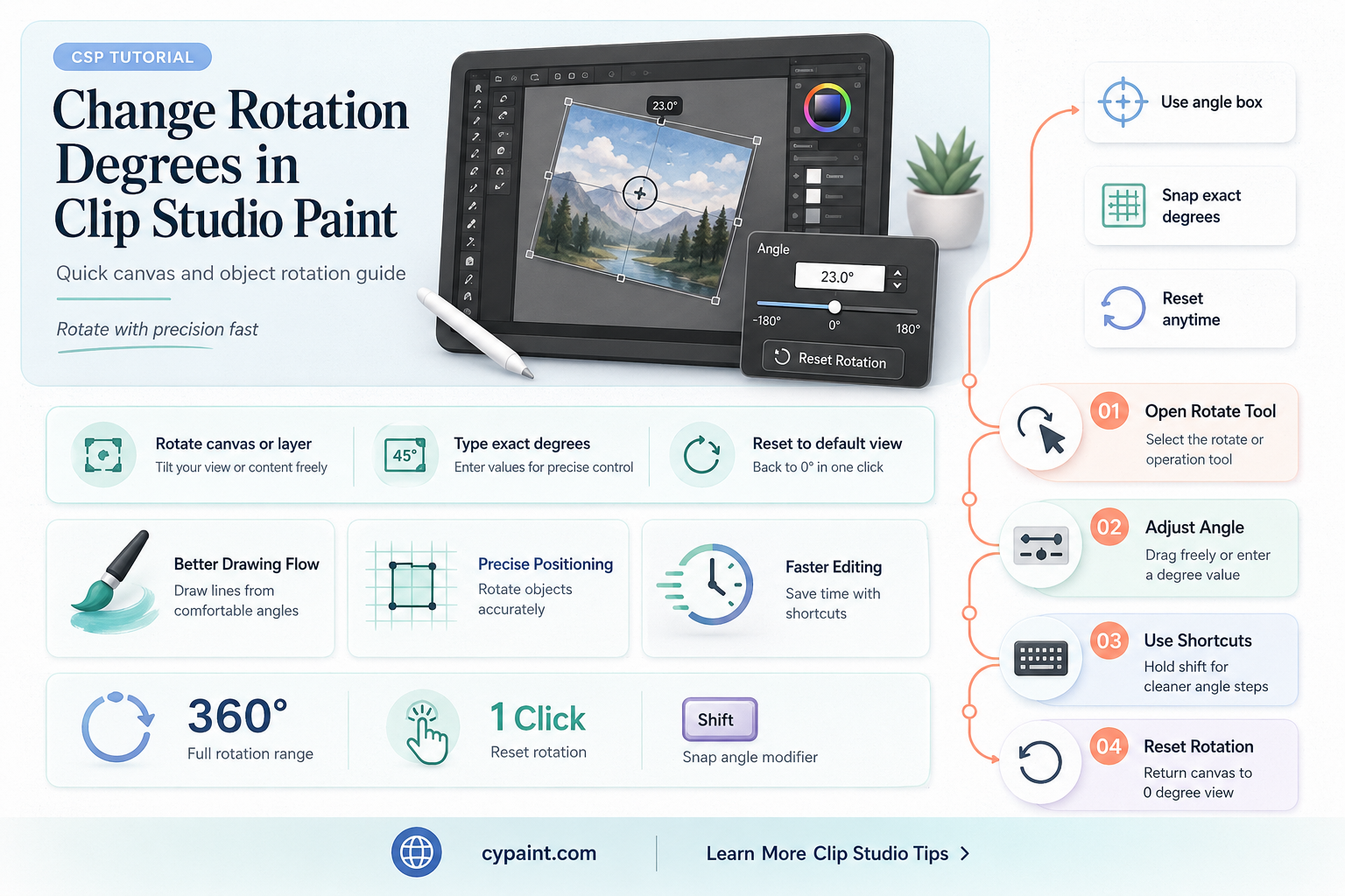 can you change the rotation degrees in clipstudio paint