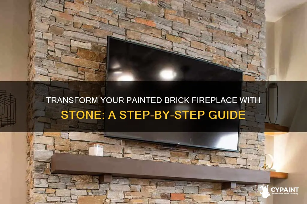 how to cover painted brick fireplace with stone