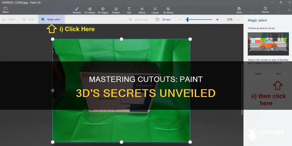 how to do a cut out on paint 3d