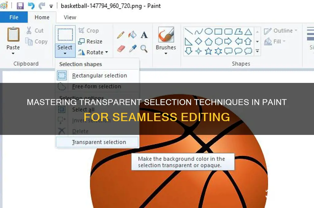 how to do transparent selection in paint