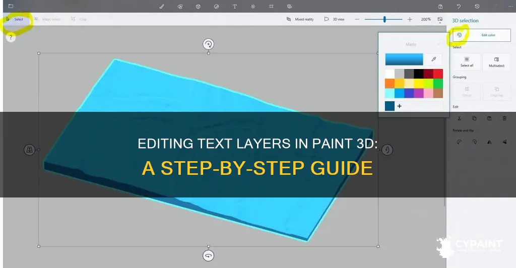 how to edit existing text layer in paint 3d
