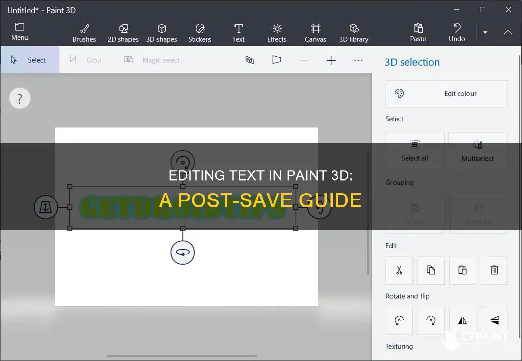 how to edit text in paint 3d after saving