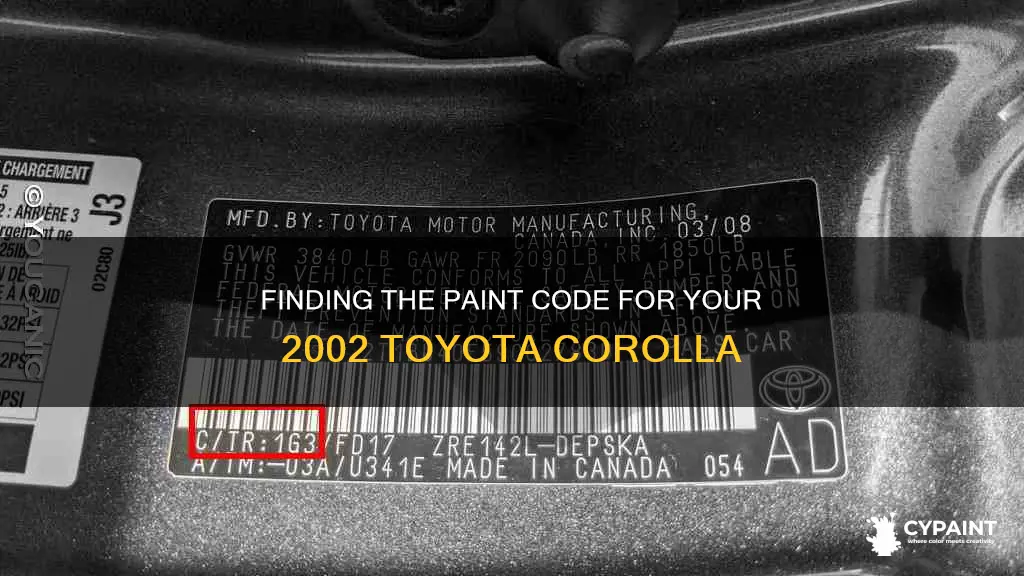 how to find paint code for 2002 toyota corolla