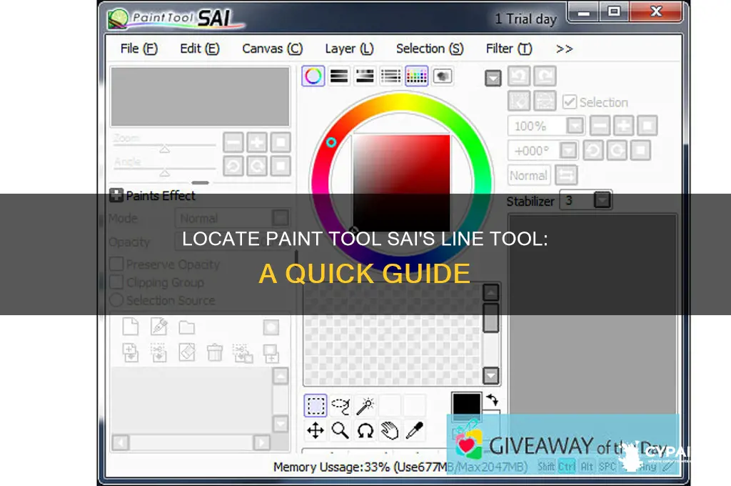 how to find the line tool in paint tool sai