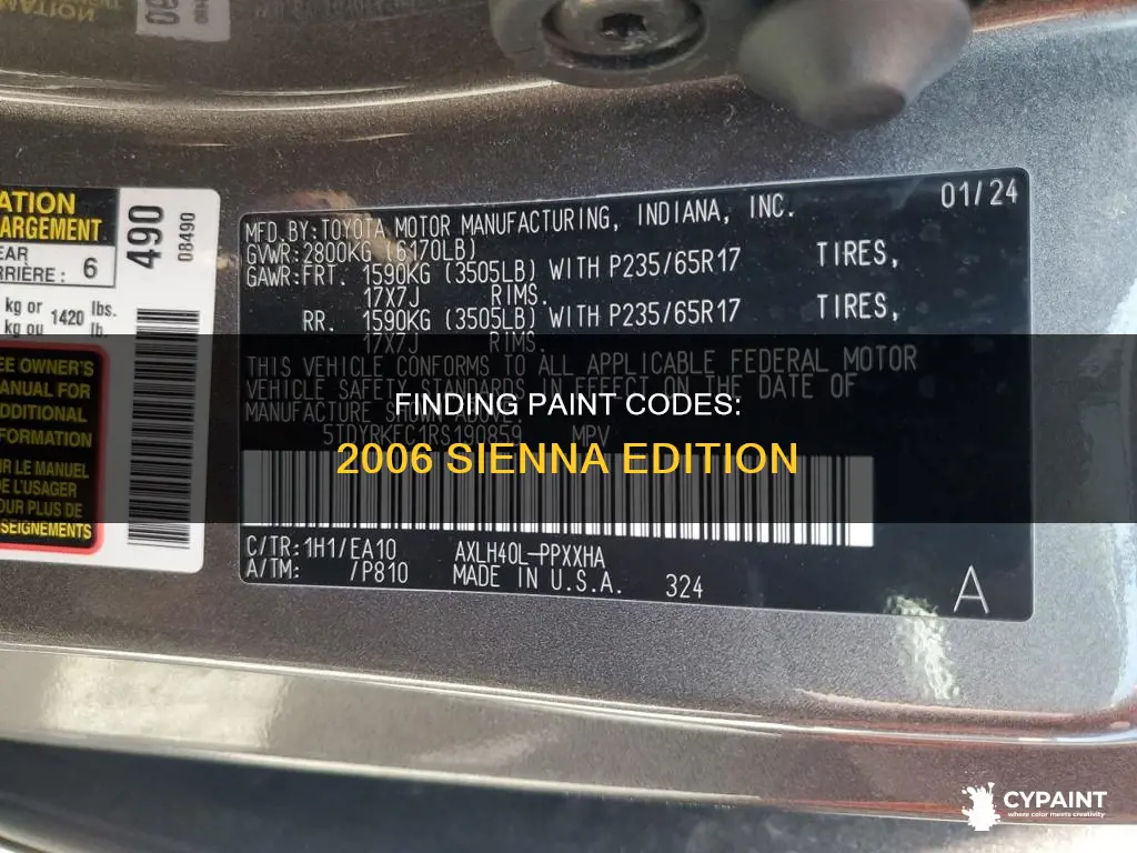 how to find the paint code on 2006 sienna