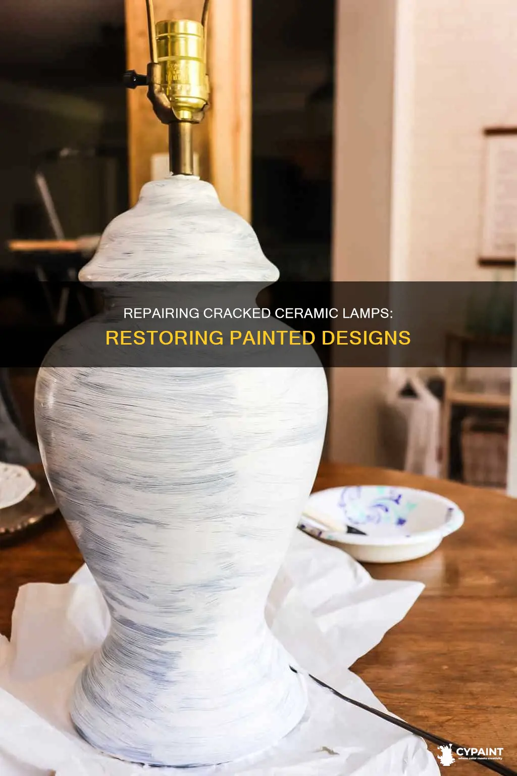 how to fix cracked ceramic lamp with painted design