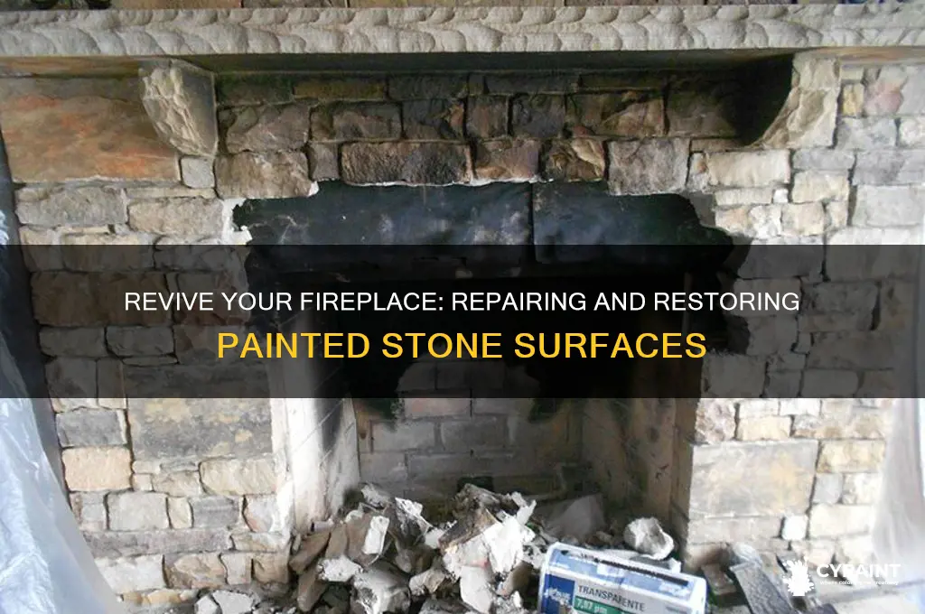 how to fix painted stone around fireplace